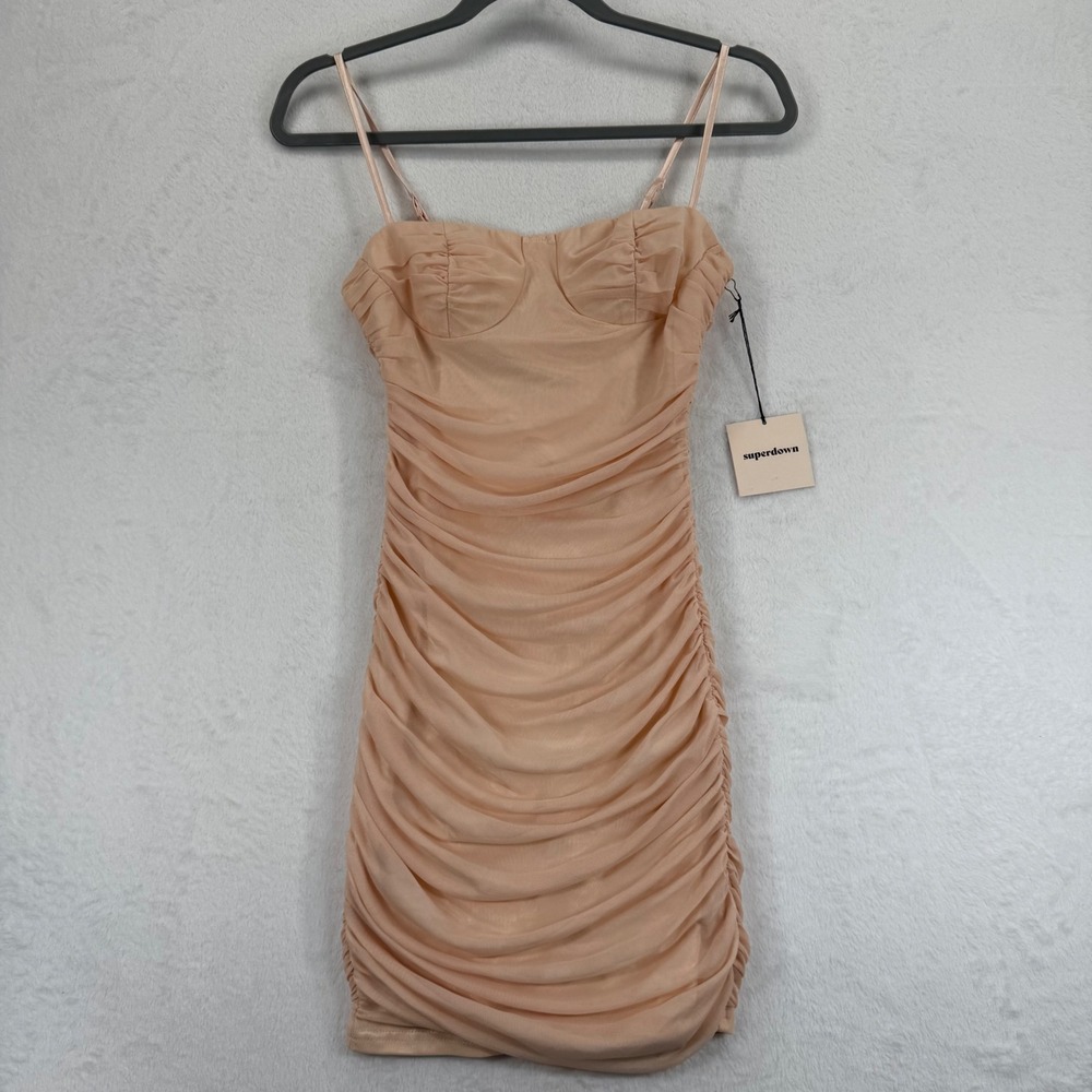 Superdown Mini Dress Bodycon Ruched Spaghetti Strap Party‎ Clubwear NWT
